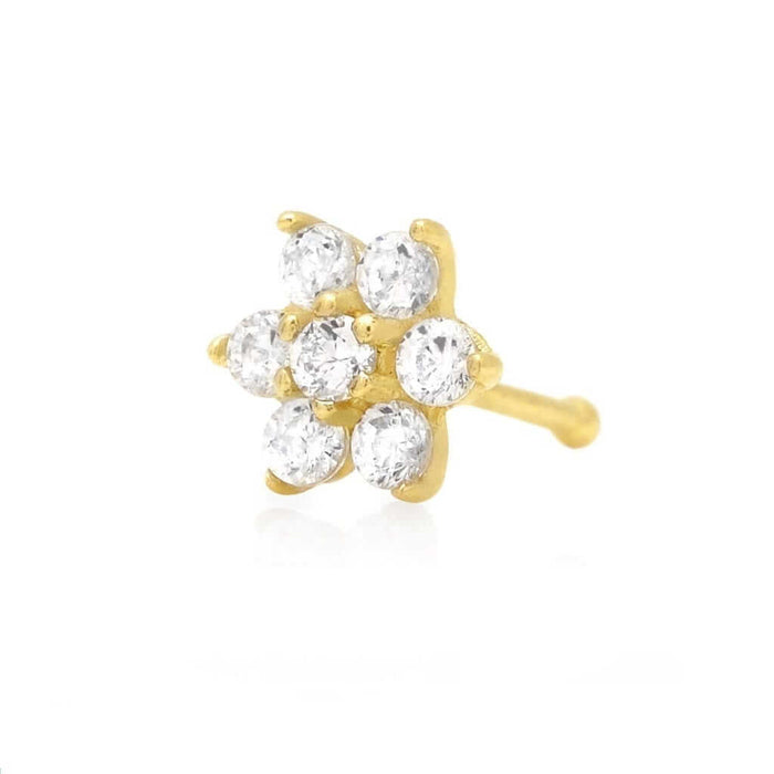 14K Gold CZ Flower Nose Bone Stud