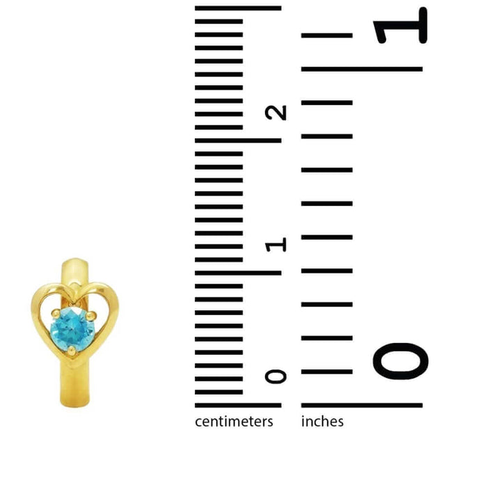 14K Yellow Gold Heart Shape Simulated Aquamarine Huggie Hoop Earrings 10mm