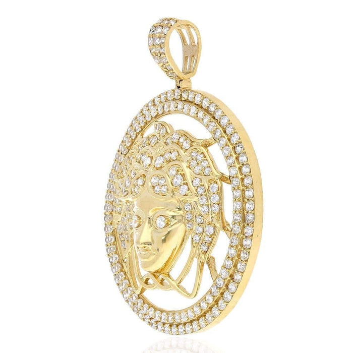 6Ct CZ 10k Yellow Gold Medusa Head Round Pendant 2"