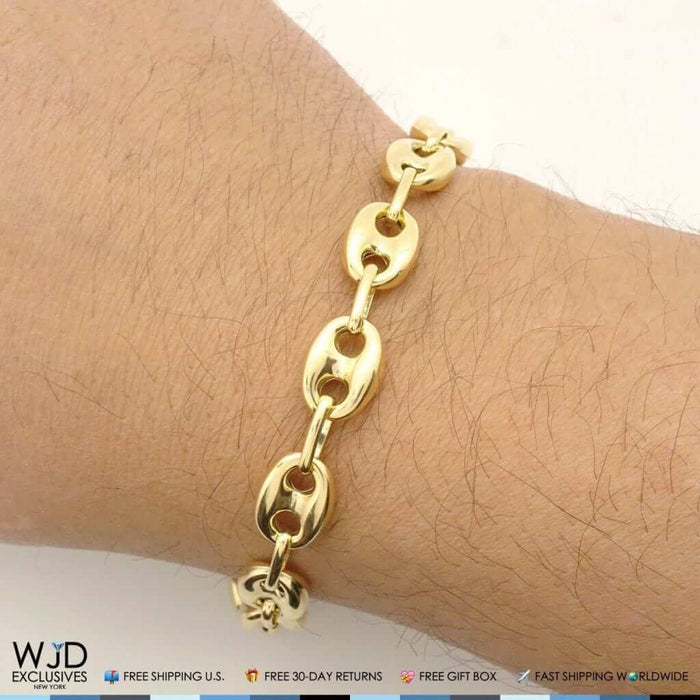 10K Yellow Gold 9.2mm Fancy Puffed Anchor Mariner Bracelet (Hollow) 8.2" - Lobster Clasp