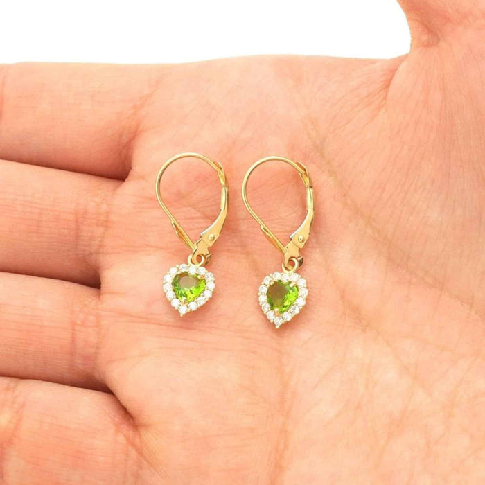 14K Yellow Gold 1Ct CZ Birthstone Heart Dangle Leverback Earrings