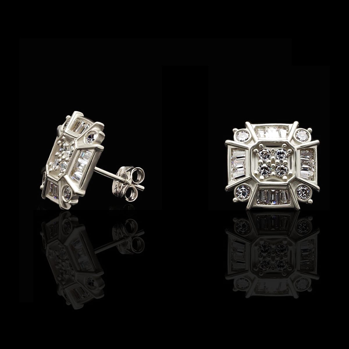 14k Yellow Gold White Gold CZ Push Back Stud Earrings 0.50Ct