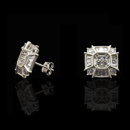 14k Yellow Gold White Gold CZ Push Back Stud Earrings 0.50Ct