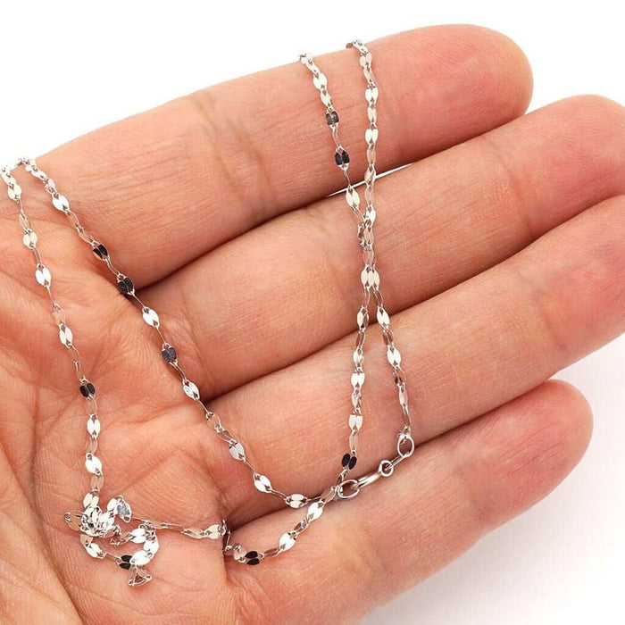 14K White Gold 2mm Diamond-Cut Fancy Italian Mirror Chain (Solid Links) 16" 18"