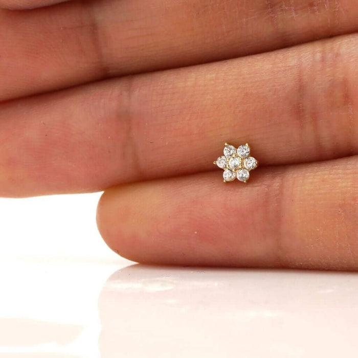 14K Gold CZ Flower Nose Bone Stud