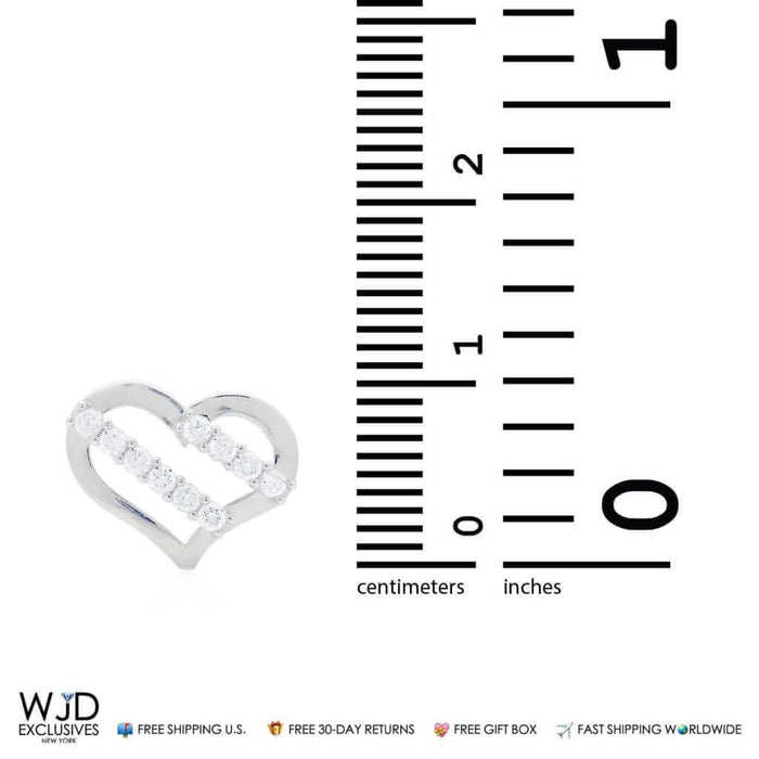 14K White Gold 0.30Ct CZ Stripes Open Heart Stud Earrings