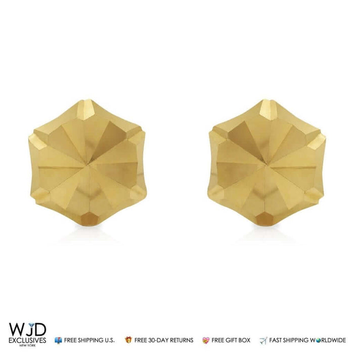 14K Solid Yellow Gold Diamond Cut 7mm Hexagon Screw Back Stud Earrings