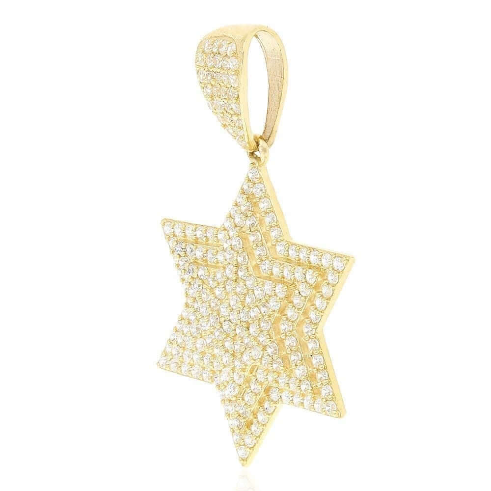 2.50Ct CZ David's Star 10k Yellow Gold Religious Pendant 1.8"