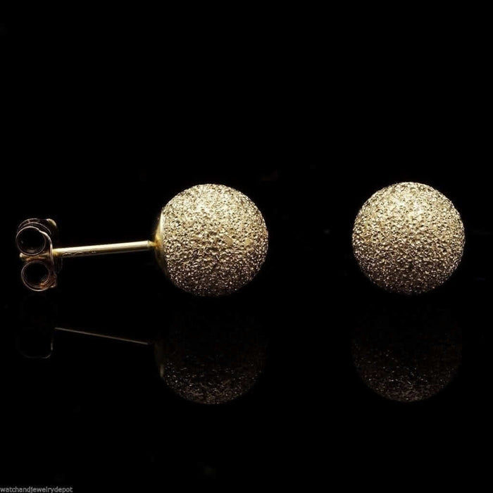 14K Yellow Gold 6mm Star Dust Textured Round Ball Stud Earrings