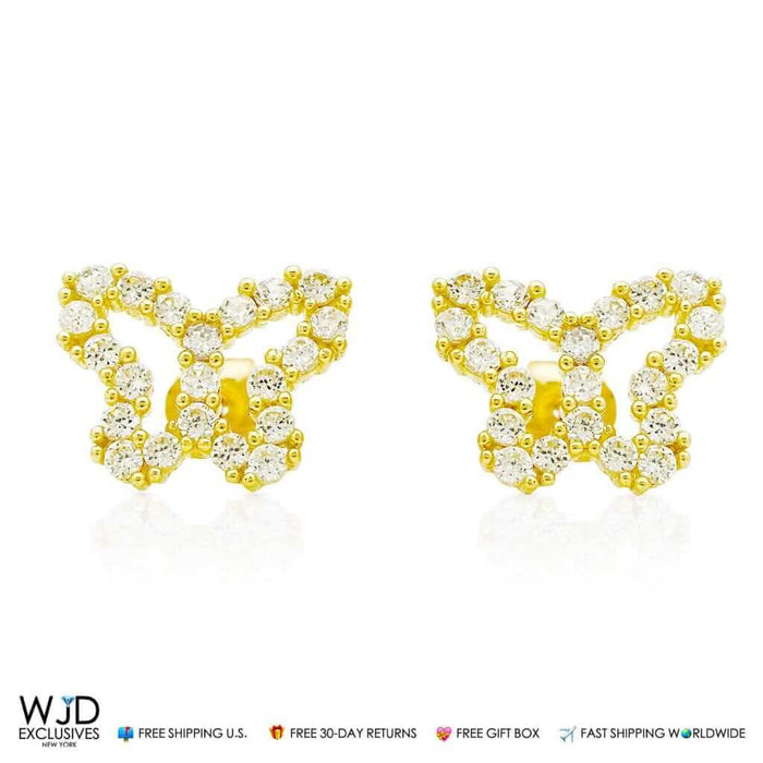 14K Yellow Gold 0.85Ct CZ Butterfly Stud Earrings 10.5mm