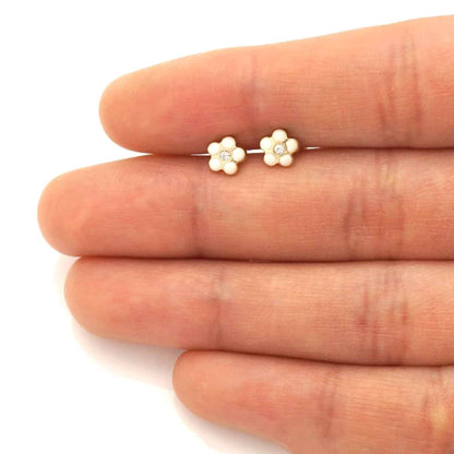 Kid's 14K Gold Red Blue Green Pink Purple Yellow Zircon Flower Stud Earrings