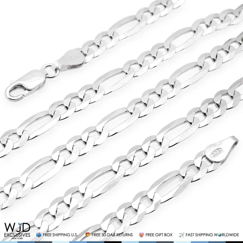 Close-up of 5.5mm Figaro chain necklace in sterling silver