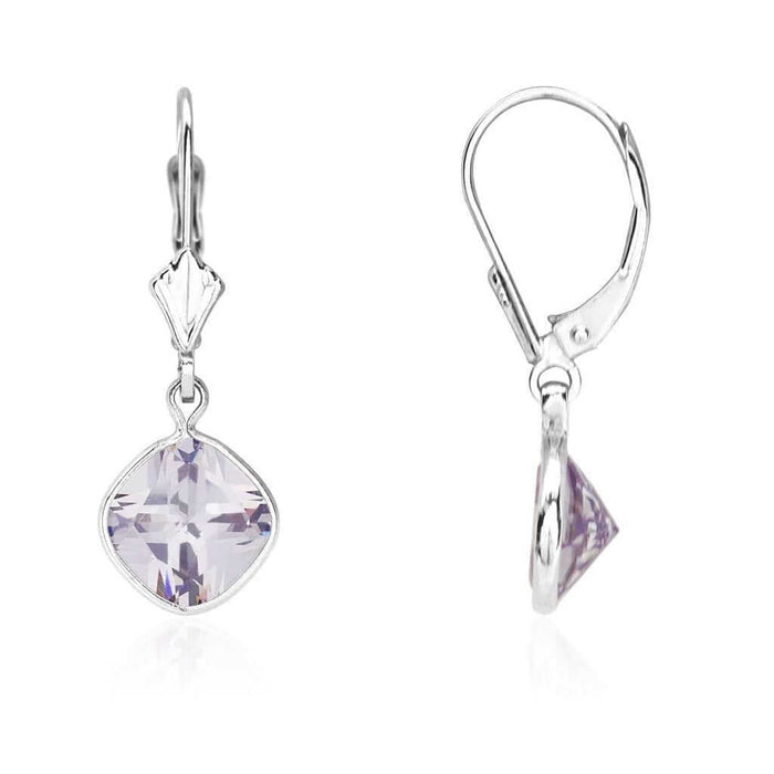 14k White Gold Square Bezel Birthstone Drop Leverback Earrings