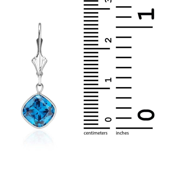 14k White Gold Square Bezel Birthstone Drop Leverback Earrings