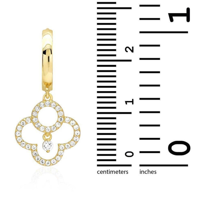 14k Yellow Gold 2.25Ct CZ Quatrefoil Dangle Huggie Hoop Earrings