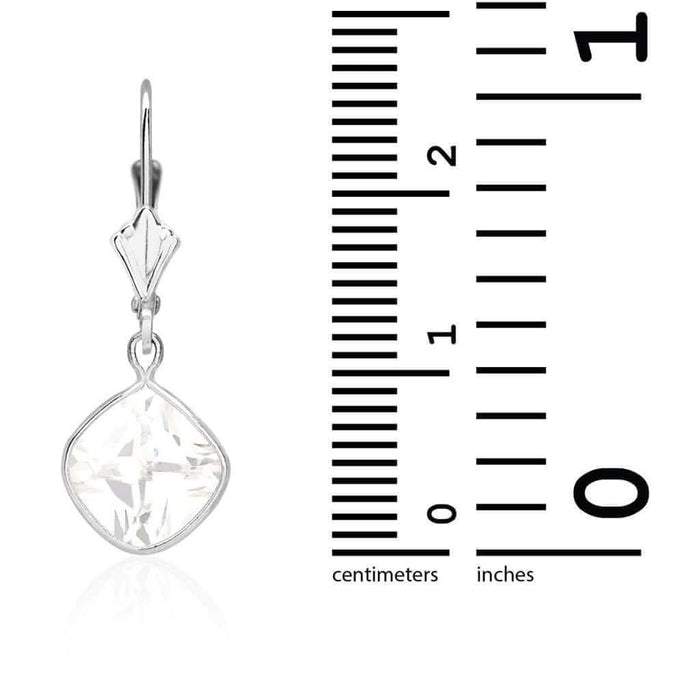 14k White Gold Square Bezel Birthstone Drop Leverback Earrings