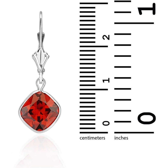 14k White Gold Square Bezel Birthstone Drop Leverback Earrings