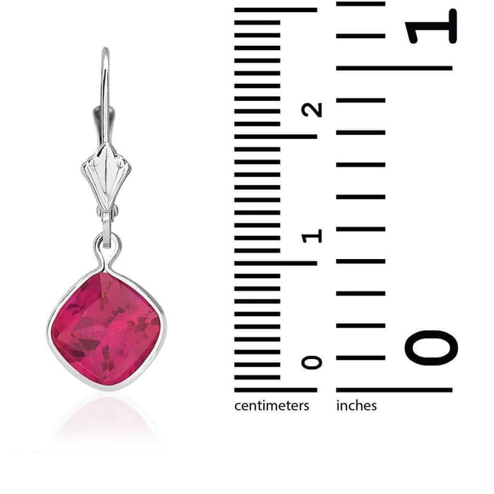 14k White Gold Square Bezel Birthstone Drop Leverback Earrings