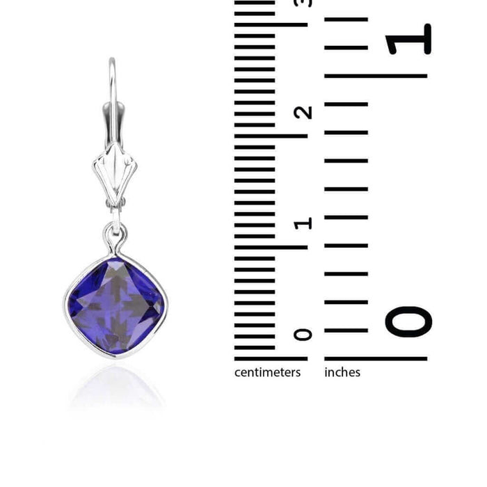 14k White Gold Square Bezel Birthstone Drop Leverback Earrings