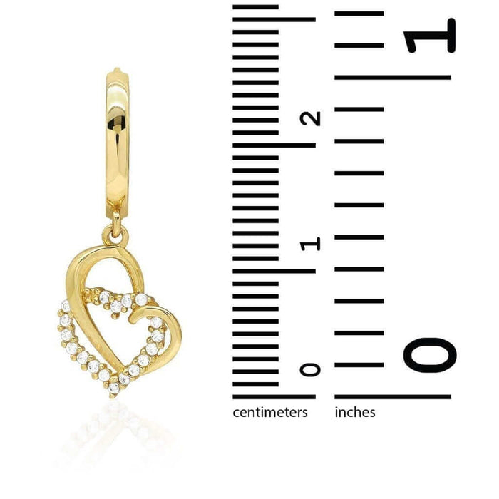 14k Yellow Gold 1.20CTW CZ Heart Dangle Huggie Hoop Earrings