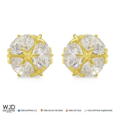 14K Yellow Gold 5Ct CZ Ball Screw Back Stud Earrings 9mm