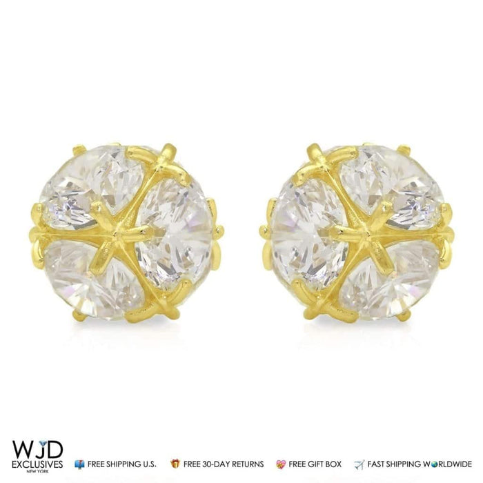14K Yellow Gold 5Ct CZ Ball Screw Back Stud Earrings 9mm