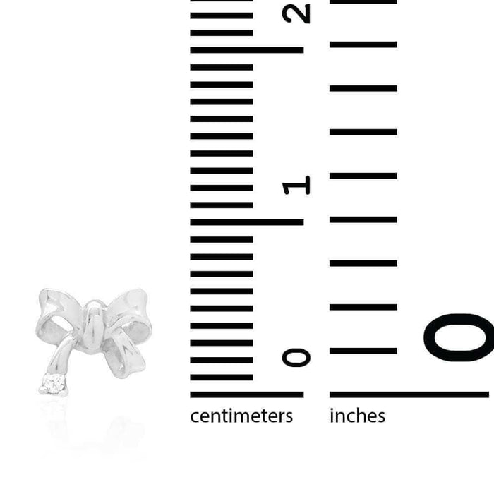 14k Yellow & White Gold Round White Zircon Bow Tie Screw Back Stud Kid Earrings