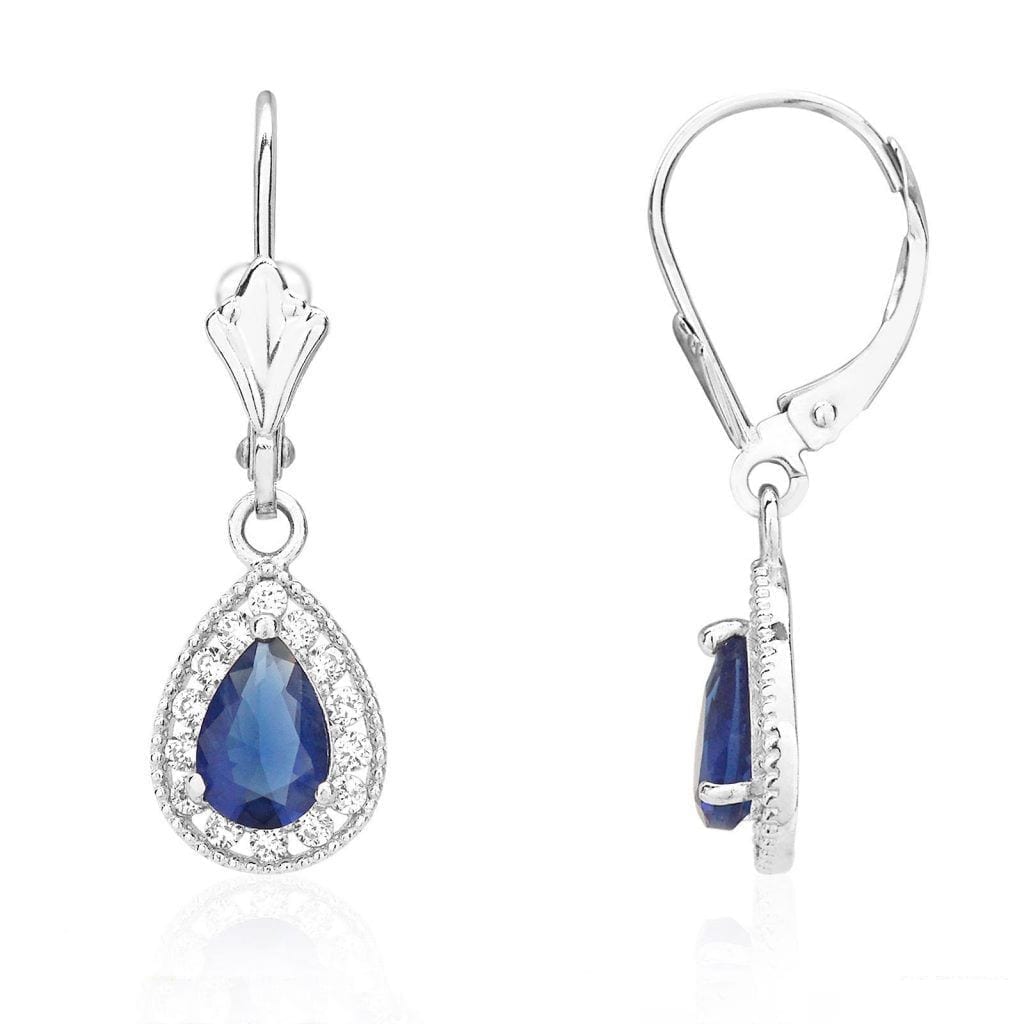 14K White Gold SimulatedBirthstone Halo Teardrop  Leverback Earrings