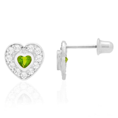 14k Yellow Gold White Gold Bezel Birthstone Heart Screw Back Earrings