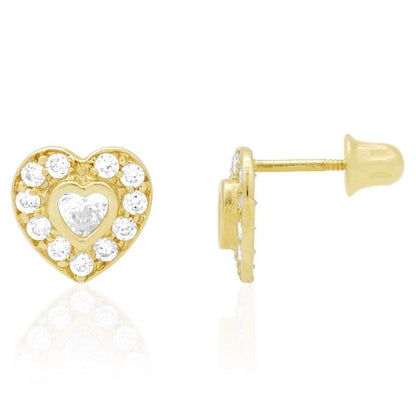 14k Yellow Gold White Gold Bezel Birthstone Heart Screw Back Earrings