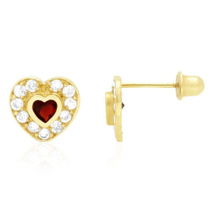 14k Yellow Gold White Gold Bezel Birthstone Heart Screw Back Earrings
