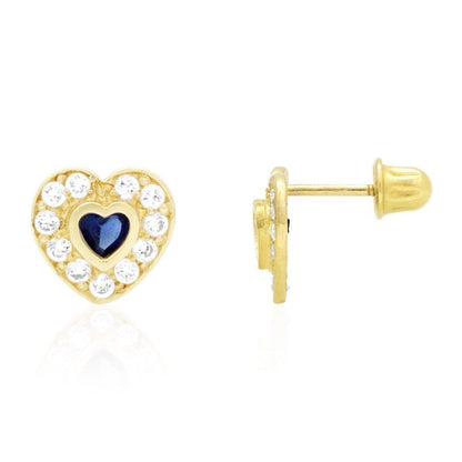 14k Yellow Gold White Gold Bezel Birthstone Heart Screw Back Earrings