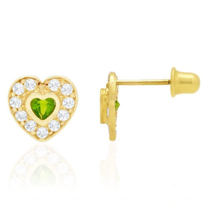 14k Yellow Gold White Gold Bezel Birthstone Heart Screw Back Earrings