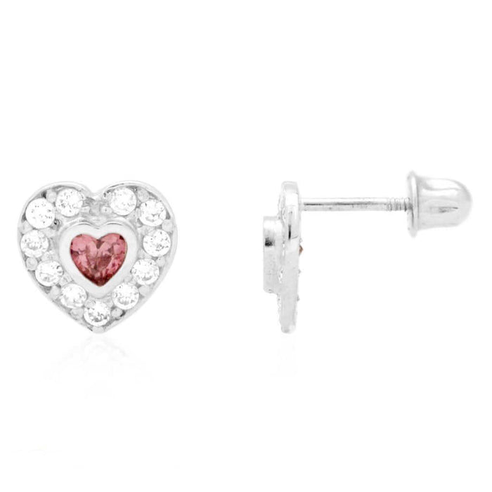 14k Yellow Gold White Gold Bezel Birthstone Heart Screw Back Earrings