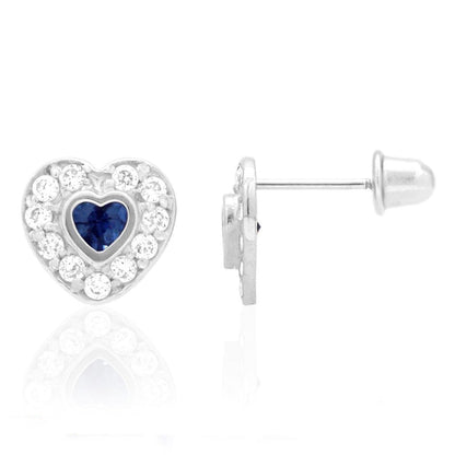 14k Yellow Gold White Gold Bezel Birthstone Heart Screw Back Earrings