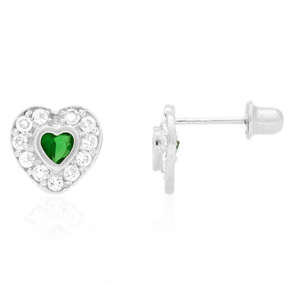 14k Yellow Gold White Gold Bezel Birthstone Heart Screw Back Earrings