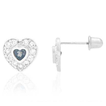 14k Yellow Gold White Gold Bezel Birthstone Heart Screw Back Earrings