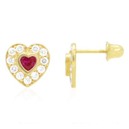 14k Yellow Gold White Gold Bezel Birthstone Heart Screw Back Earrings