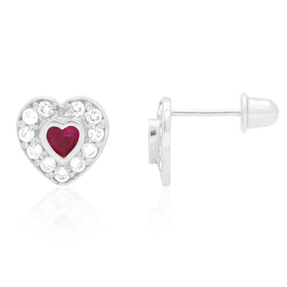 14k Yellow Gold White Gold Bezel Birthstone Heart Screw Back Earrings