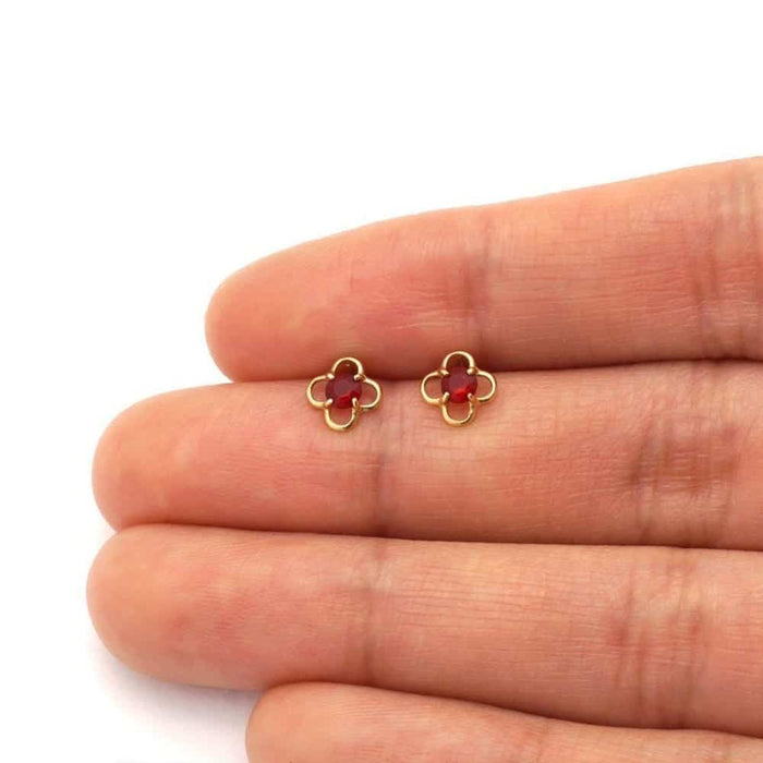 14k Yellow Gold Round Birthstone Quatrefoil Stud Screw Back Earrings