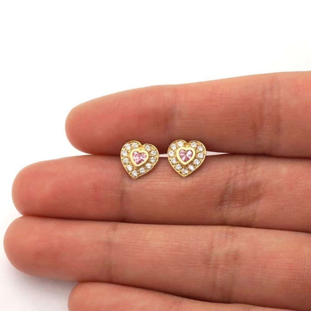 14k Yellow Gold White Gold Bezel Birthstone Heart Screw Back Earrings
