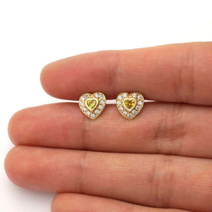 14k Yellow Gold White Gold Bezel Birthstone Heart Screw Back Earrings