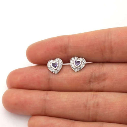 14k Yellow Gold White Gold Bezel Birthstone Heart Screw Back Earrings