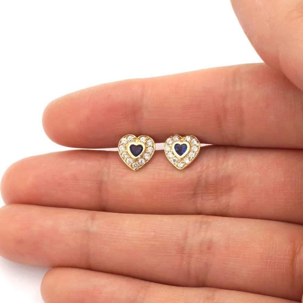 14k Yellow Gold White Gold Bezel Birthstone Heart Screw Back Earrings