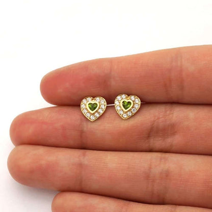 14k Yellow Gold White Gold Bezel Birthstone Heart Screw Back Earrings