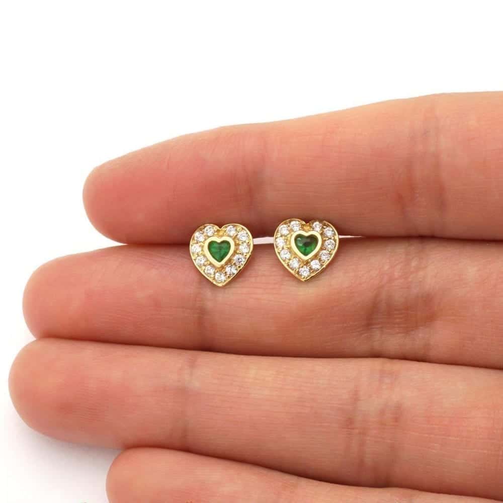 14k Yellow Gold White Gold Bezel Birthstone Heart Screw Back Earrings