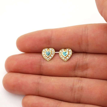 14k Yellow Gold White Gold Bezel Birthstone Heart Screw Back Earrings