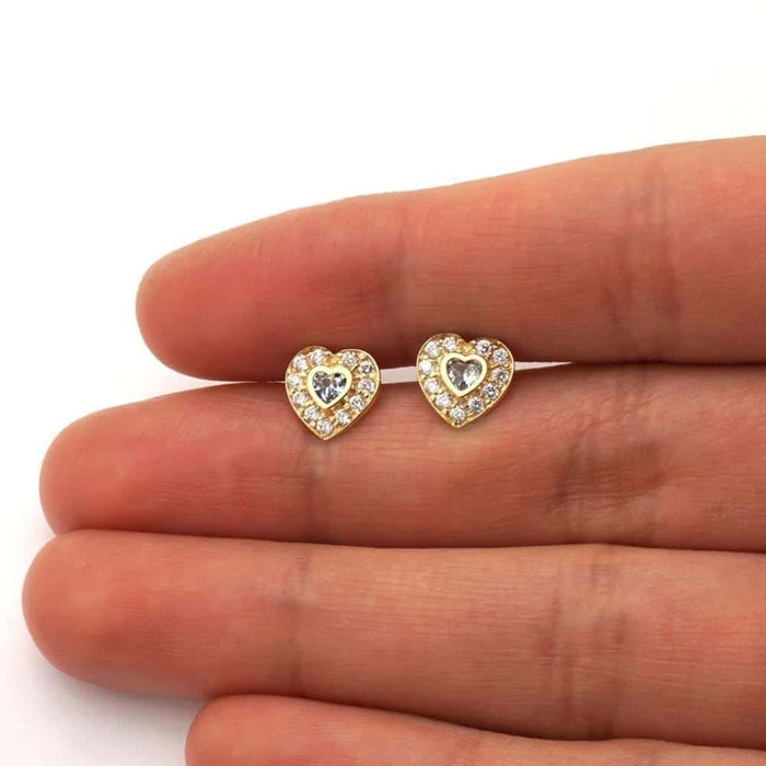 14k Yellow Gold White Gold Bezel Birthstone Heart Screw Back Earrings