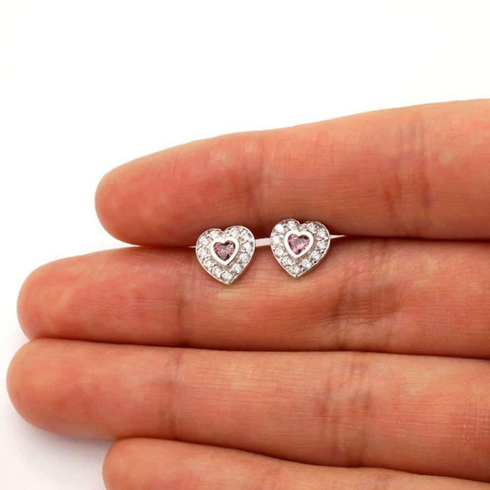 14k Yellow Gold White Gold Bezel Birthstone Heart Screw Back Earrings