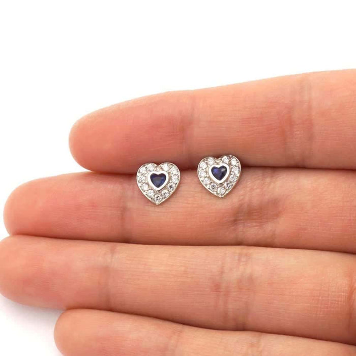 14k Yellow Gold White Gold Bezel Birthstone Heart Screw Back Earrings